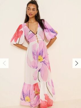 Aureta Floral Puff Sleeve Maxi Dress, size large